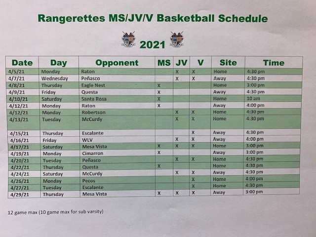  Rangerette basketball schedule 2021