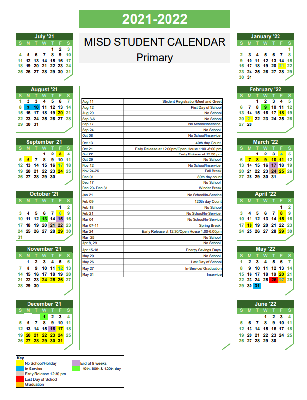 21-22 Primary student calendar